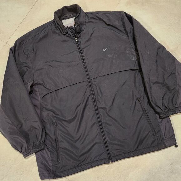 VTG Y2K NIKE Mens L Large Fleece Lined Black Windbreaker Jacket 2000s Silver Tag - Picture 2 of 13